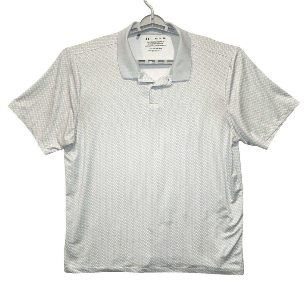 Under Armour Mens Performance Polo Shirt XL Gray Geometric Loose Fit Golf‎ 3360